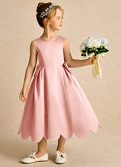 Azazie Macaroon Final Sale Blushing Pink Ball-Gown Bow Matte Satin Dress image2