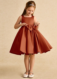 Azazie Jessie vestidos de niña de las flores Vestido de Pimenton de Satin Mate de Corte En A con Lazo image5