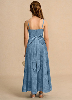 Azazie Pebbles Junior Formal Flower Girl Dresses Steel Blue A-Line Pleated Floral Burnout Dress image3