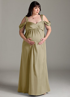 Azazie Rhea vestidos de dama de honor de maternidad Vestido de Corte En A Off The Shoulder Plisado Hasta el suelo Satén Elástico image8