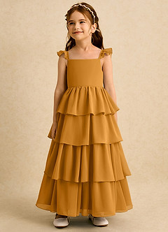 Azazie Boba vestidos de niña de las flores Vestido de Caramelo de Gasa de Corte En A con Escote Cuadrado image4