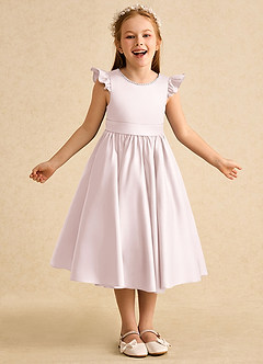 Azazie Dumpling Blumenmädchenkleider A-Linie Schleifen Matte Satin Kleid Zartrosa image2
