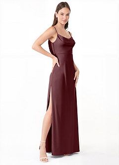 Azazie Alaija Bridesmaid Dresses Sangria Mermaid Side Slit Stretch Satin Dress image3