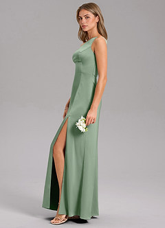 Azazie Feby Bridesmaid Dresses Matcha A-Line One Shoulder Stretch Satin Dress image5