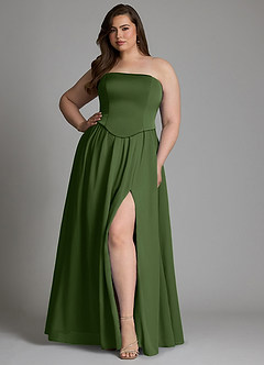 Azazie Cadence Bridesmaid Dresses Olive A-Line Corset Stretch Satin Convertible Dress image13
