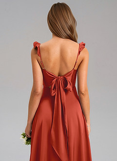 Azazie Everett Bridesmaid Dresses Rust A-Line Stretch Satin Dress image7