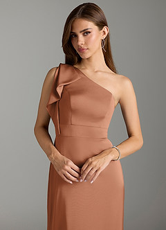 Azazie Rinna Bridesmaid Dresses Bronzer Mermaid Ruched Stretch Satin Dress image2