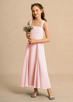 Azazie Tater Girl Robe Demoiselle D'honneur Fillette Robe Trapèze en Mousseline de soie Plissée Rose Pâle image6