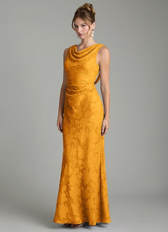 Azazie Kieryn Bridesmaid Dresses Butterscotch Mermaid Pleated Floral Burnout Dress image9