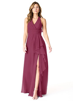 Azazie Aviv Bridesmaid Dresses Mulberry A-Line Pleated Chiffon Dress image1
