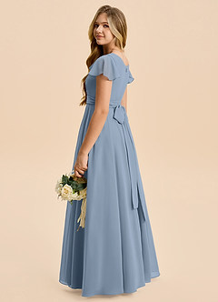 Azazie Cady Junior Vestido de Azul Polvoriento de Gasa de Corte en A con Plisado image6