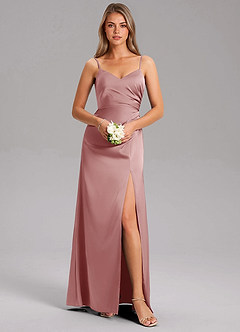 Azazie Azuree Bridesmaid Dresses Dusty Rose A-Line Pleated Stretch Satin Dress image3