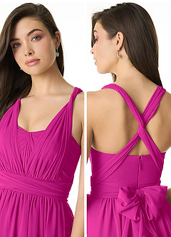 Azazie Olani Bridesmaid Dresses Fuchsia A-Line One Shoulder Chiffon Convertible Dress image5