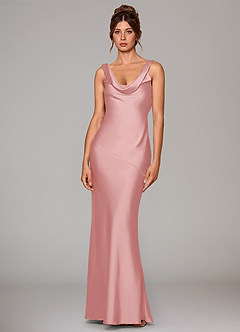 Azazie Rylina Vestidos de damas de honor Vestido de Rosa Empolvado de Satén Elástico de Corte Sirena image1