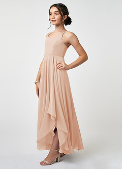 Azazie Collette Junior A-Linie Gestreift Chiffon Kleid Englisches Rosa image3