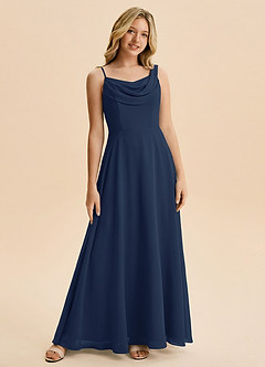 Azazie Vittoria Junior Dark Navy A-Line Ruched Chiffon Dress image1