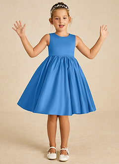 Azazie Poppet vestidos de niña de las flores Vestido de Azul Grisaceo de Satin Mate de Corte En A con Sin mangas image3