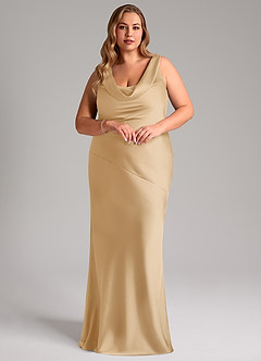 Azazie Rylina Bridesmaid Dresses Gold Mermaid Stretch Satin Dress image9