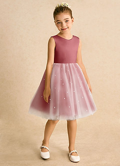 Azazie Esme Jurken voor bloemenmeisjes Baljurk Jurk van Tule Boog Antieke Roos image7