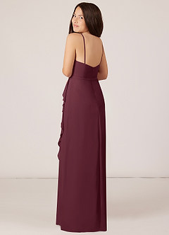 Azazie Kaylee Junior Cabernet A-Line with Belt Chiffon Dress image5