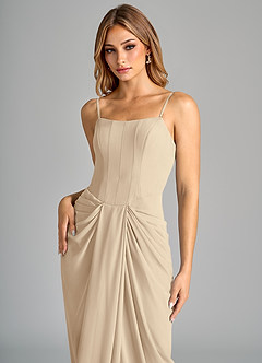 Azazie Anaïs Brautjungfernkleider Etui Schulterfrei Chiffon Kleid Champagner image7