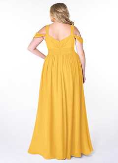 Azazie Lianne Bridesmaid Dresses Marigold A-Line Off the Shoulder Chiffon Dress image8