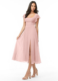 Azazie Bondi Bridesmaid Dresses Powder Pink A-Line Ruched Chiffon Dress image3