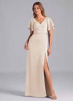 Azazie Ambrosia Brautjungfernkleider A-Linie Plissee Stretch-Satin Kleid Alabaster Weiß image1