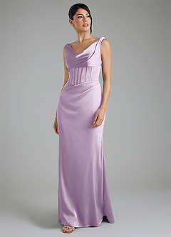 Azazie Spencer Bridesmaid Dresses Frosted Lilac Mermaid Pleated Stretch Satin Dress image5