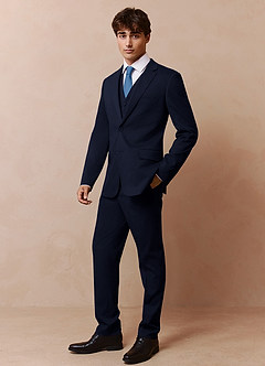 front Savile Navy Blue Wool Blend 3-Piece Suit