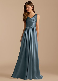 Azazie Keyla Bridesmaid Dresses Twilight A-Line Pleated Metallic Satin Dress image3