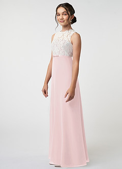 Azazie Rana Junior Robe Trapèze en Mousseline de soie Dentelle Rose Pâle image3
