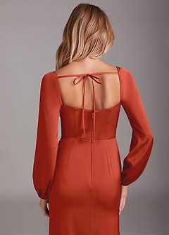 Azazie Charissa Bridesmaid Dresses Rust Sheath Long Sleeve Stretch Satin Dress image2