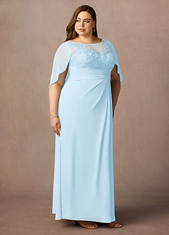 Azazie Hera Mother of the Bride Dresses Sky Blue A-Line Lace Capelet Chiffon Dress image10
