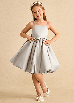 Azazie Davine Flower Girl Dresses Frost A-Line Spaghetti Strap Matte Satin Dress image3