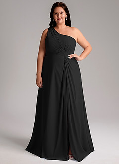Azazie Brooke Bridesmaid Dresses Black A-Line One Shoulder Chiffon Dress image8