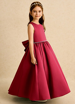 Azazie Daisies Flower Girl Dresses Scarlet Ball-Gown Bow Matte Satin Dress image6