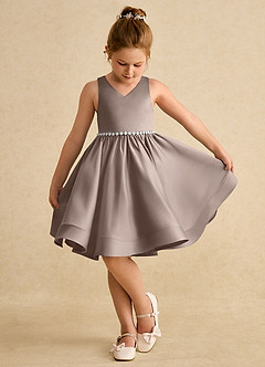 Azazie Julietta Robe Demoiselle D'honneur Fillette Robe Princesse en Tulle Convertible Taupe image4