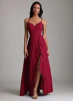 Azazie Naeem Bridesmaid Dresses Burgundy A-Line V-Neck Ruffle Chiffon Dress image1