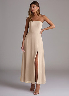 Azazie Wren Bridesmaid Dresses Taupe A-Line Strapless Chiffon Dress image1