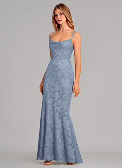 Azazie Aubrey 신부 들러리 드레스 인어 절하다 플로럴 번아웃 바닥 길이 드레스 image3