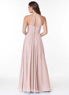 Azazie Ginger Bridesmaid Dresses Blushing Pink A-Line Halter Pleated Chiffon Dress image2