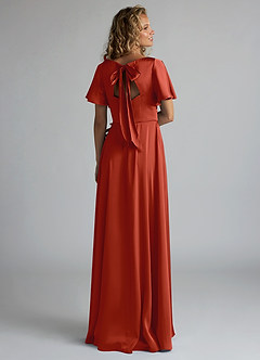 Azazie Kimber Bridesmaid Dresses Rust A-Line Ruched Stretch Satin Dress image2