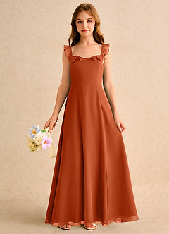 Azazie Chip Girls Formal Flower Girl Dresses Burnt Orange A-Line Sleeveless Chiffon Dress image3