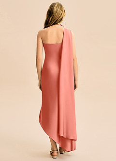 Azazie Briony Junior Etui Plissee Stretch-Satin Kleid Lachsrosa image2