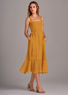 Azazie Deb Bridesmaid Dresses Butterscotch A-Line with Pockets Chiffon Convertible Dress image3