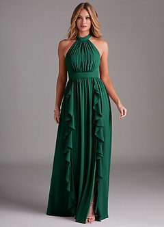 Azazie Avary Bridesmaid Dresses Emerald A-Line Pleated Chiffon Dress image3