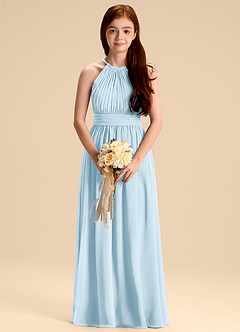 Azazie Malone Junior A라인 주름진 쉬폰 플로어 길이 주니어 신부 들러리 드레스 image3