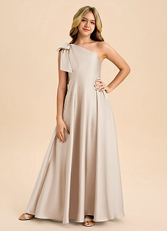 Azazie Penguin Junior Abito A-Line in Raso Elasticizzato Fiocco Alabastro Bianco image3