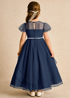 Azazie Duckie Flower Girl Dresses Dark Navy Ball-Gown Pleated Tulle Dress image5